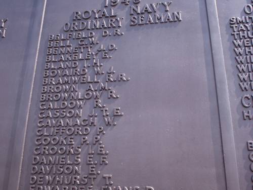 Reginald Bramwell's inscription on the Chatham Naval Memorial