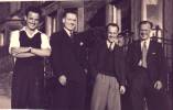Posted by Gary Bramwell; Dad's brothers, Ron, John, Joe and Stan Bramwell outside 8 Primrose Hill Gateshead abt 1952